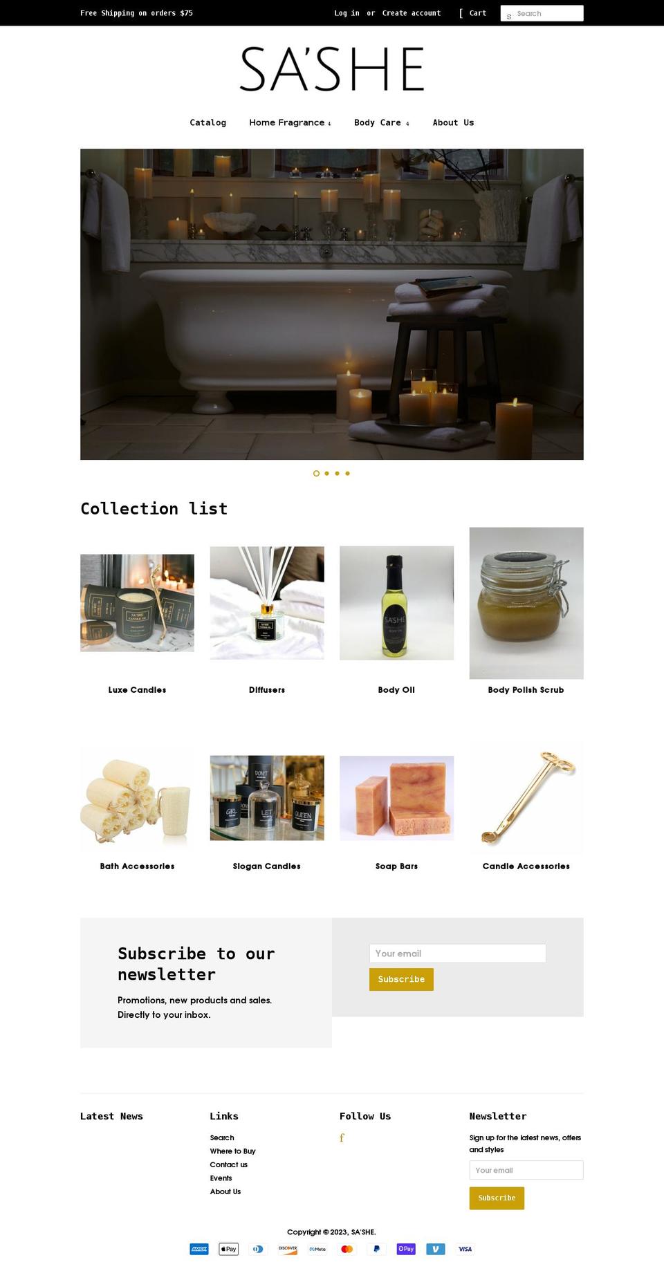 sasheluxe.com shopify website screenshot