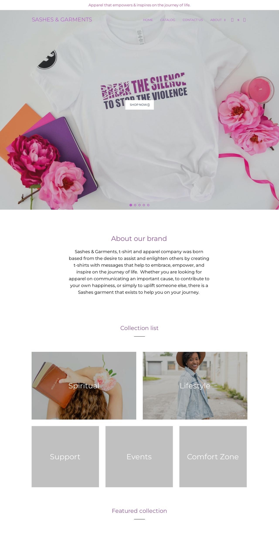 sashesandgarments.com — Shopify storefront screenshot