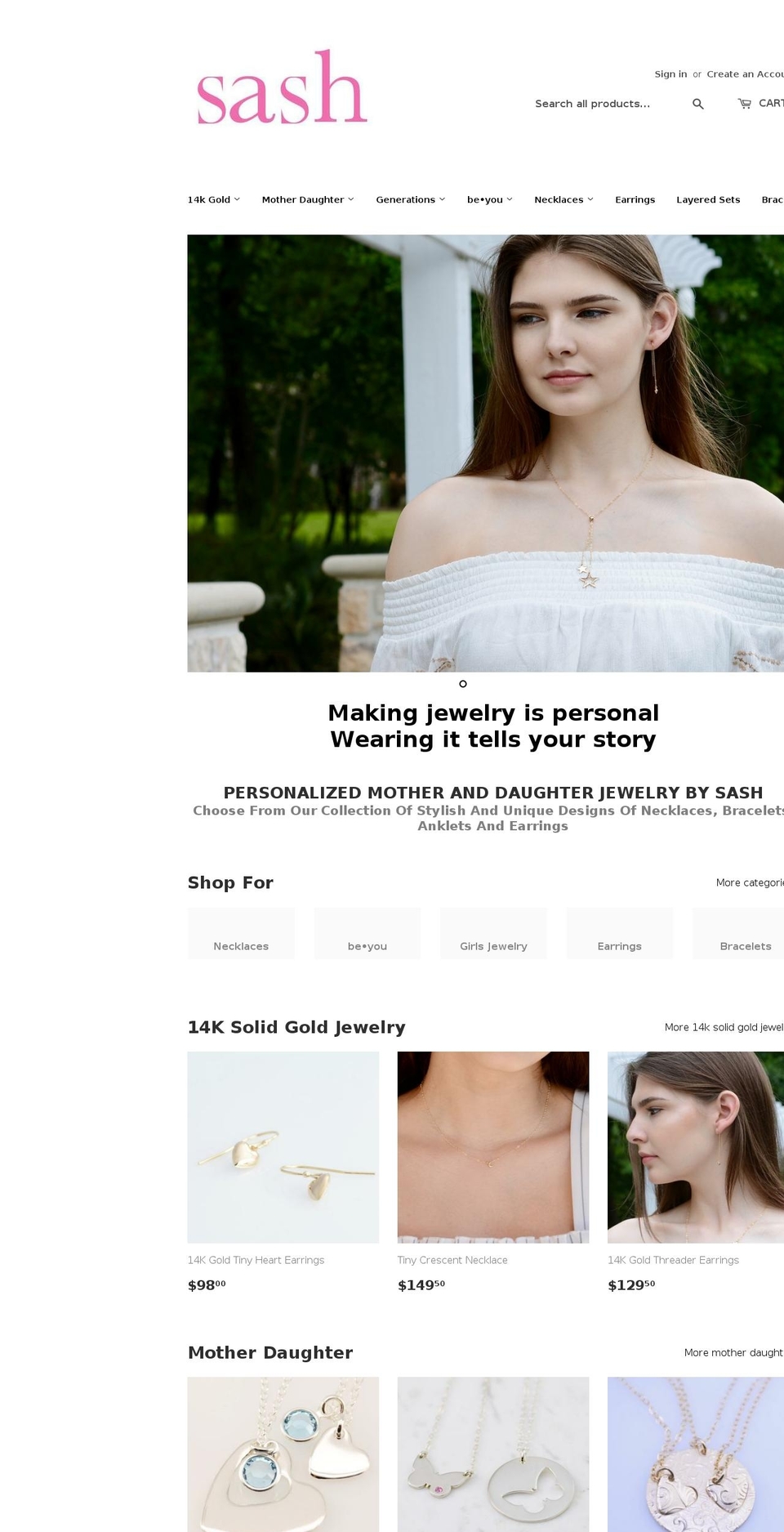 sashjewelry.com — Shopify storefront screenshot
