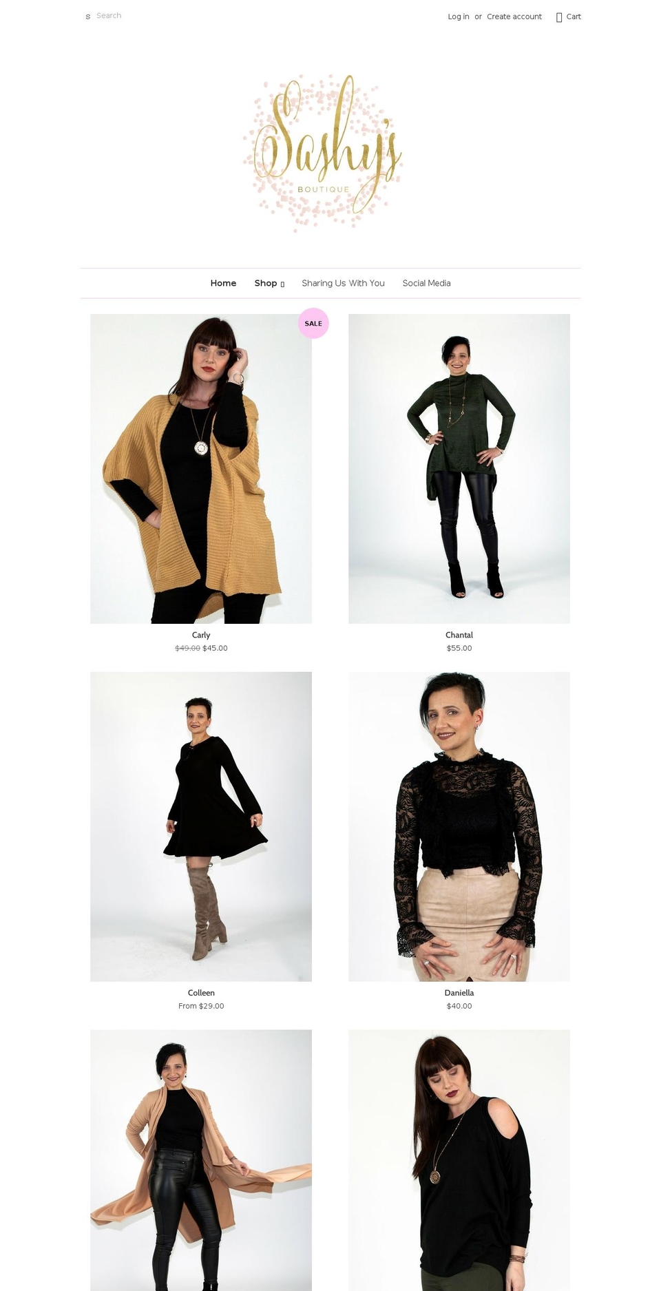 sashysboutique.com.au shopify website screenshot