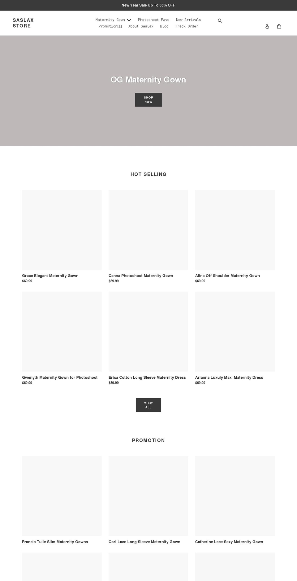 saslaxmaternity.com shopify website screenshot