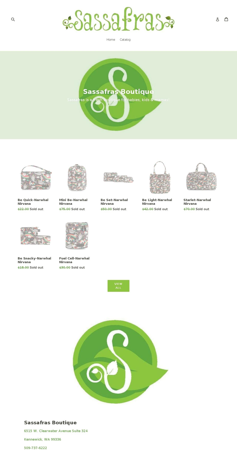 sassafrasboutiques.com shopify website screenshot