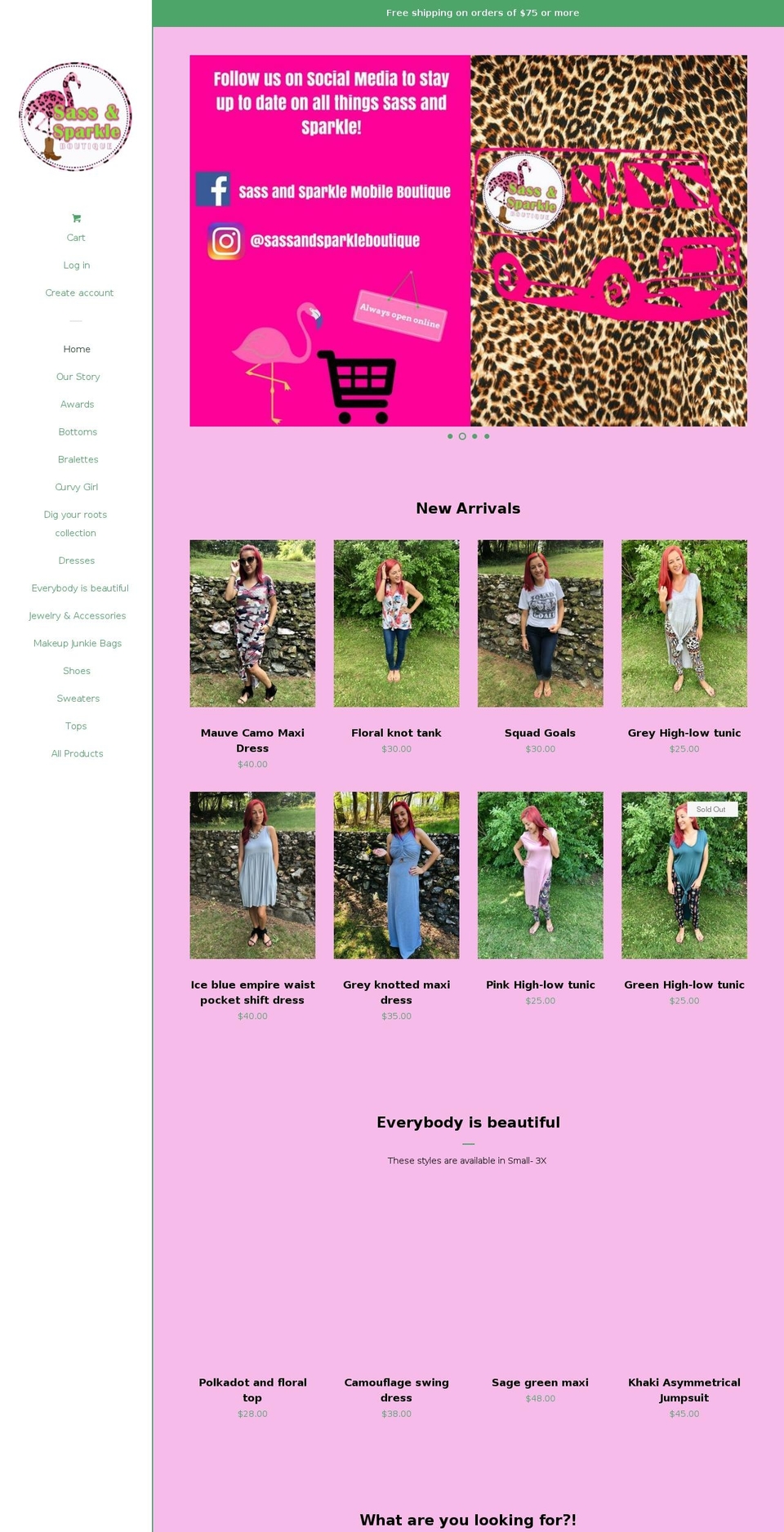 sassandsparkleboutique.com shopify website screenshot