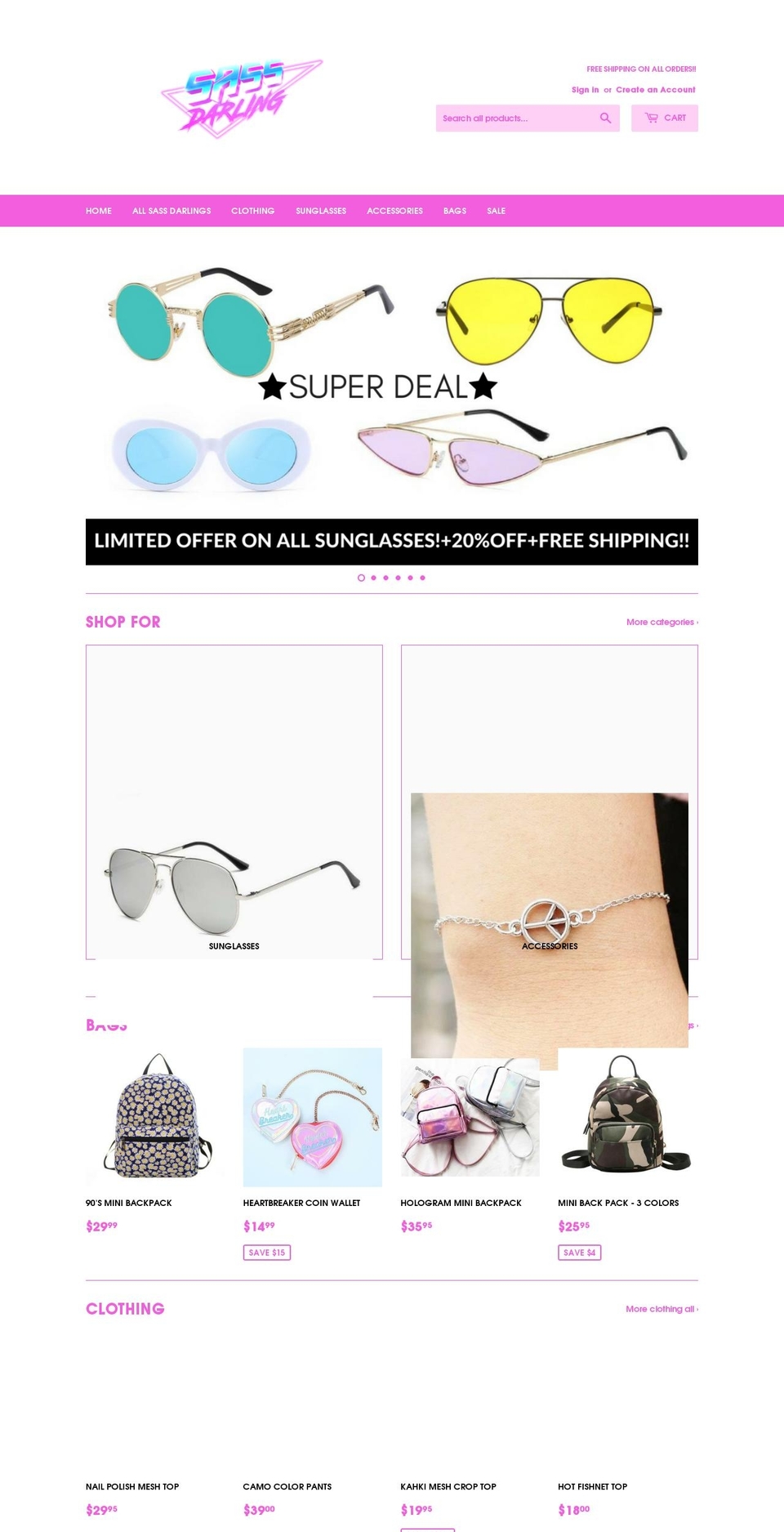 sassdarling.com shopify website screenshot