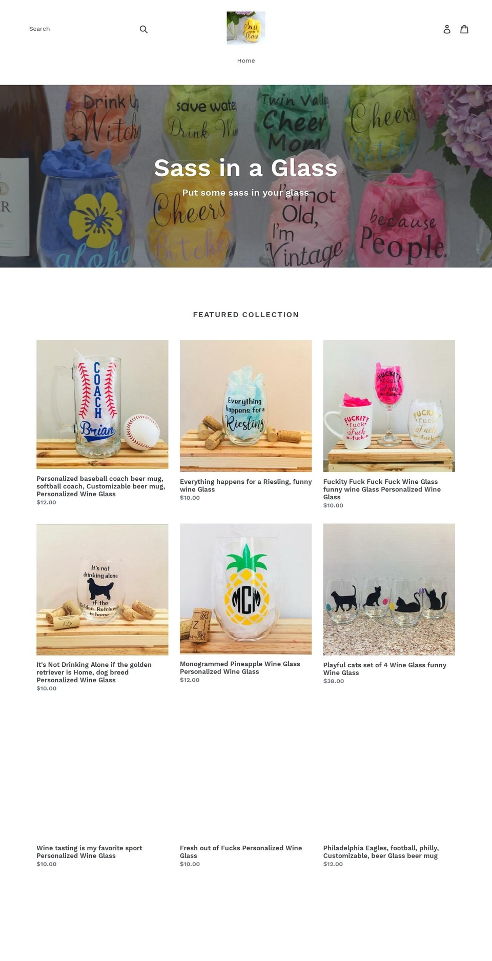 sassinaglass.com — Shopify storefront screenshot
