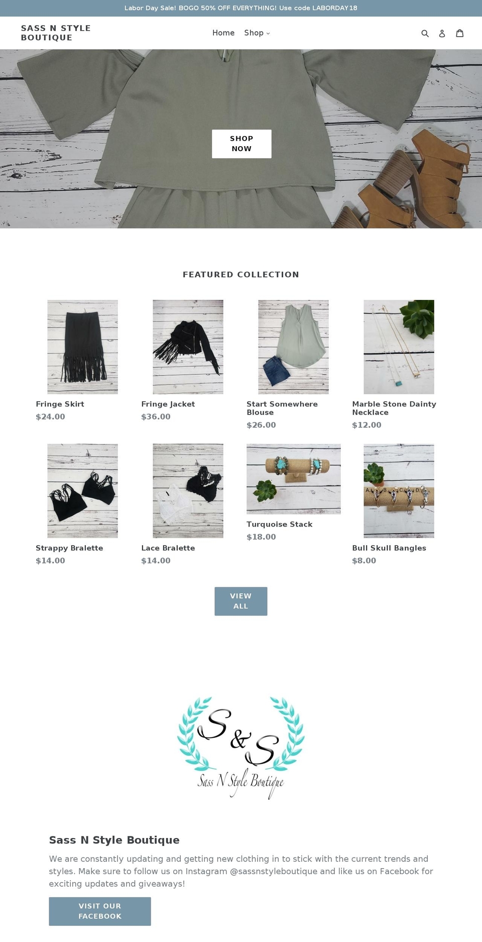 sassnstyleboutique.com — Shopify storefront screenshot
