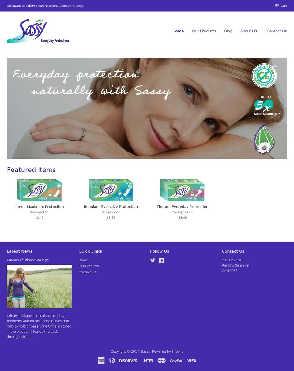 sassy-lbl.com shopify website screenshot