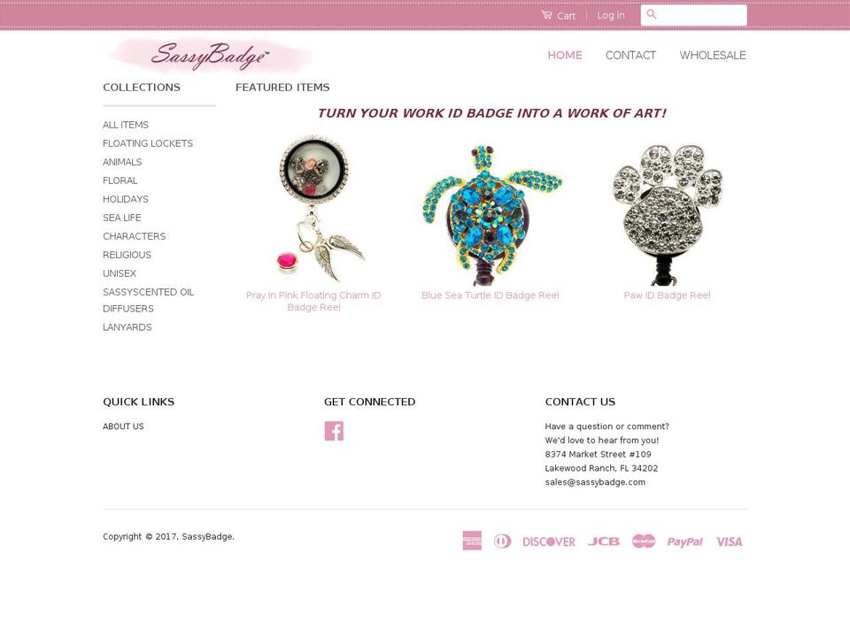 sassybadge.com shopify website screenshot