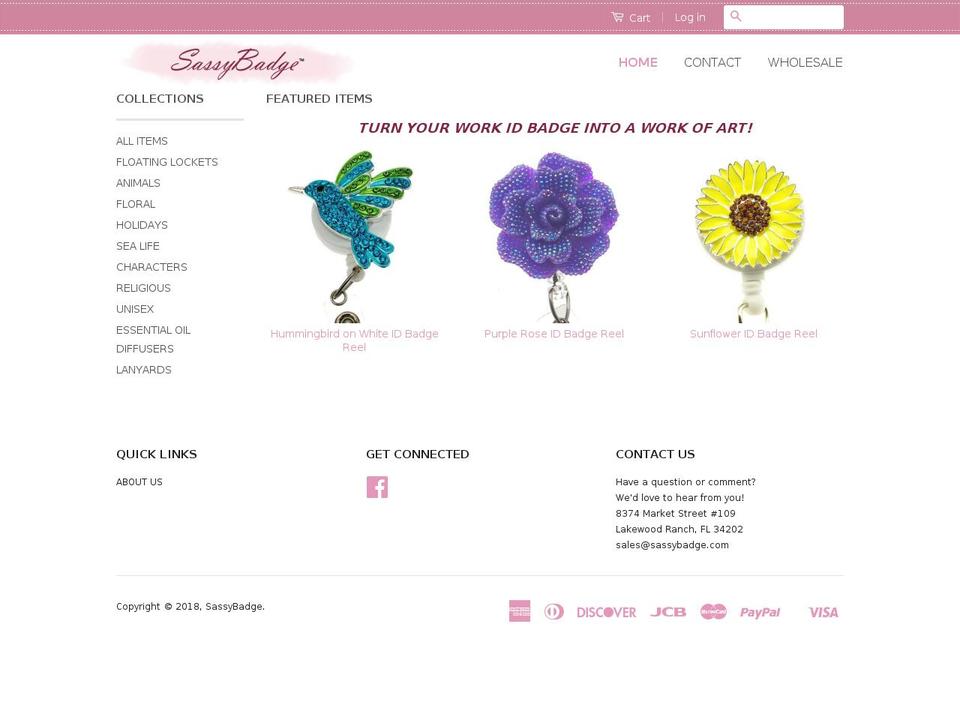sassybadges.com — Shopify storefront screenshot