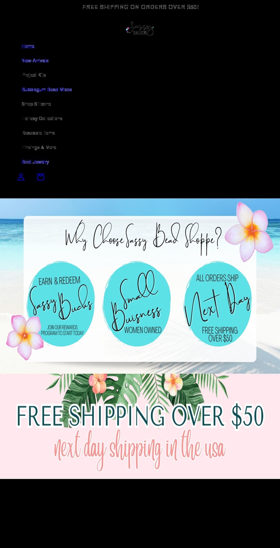 sassybeadshoppe.com shopify website screenshot