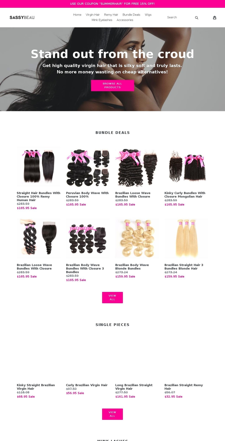 sassybeau.com — Shopify storefront screenshot