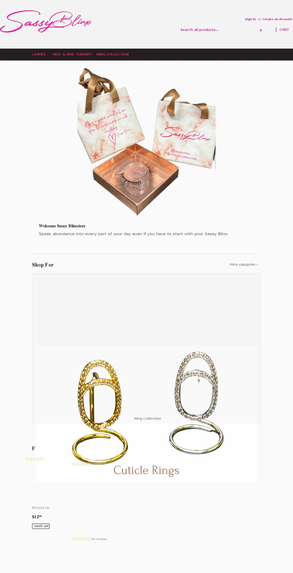 sassyblinx.com shopify website screenshot
