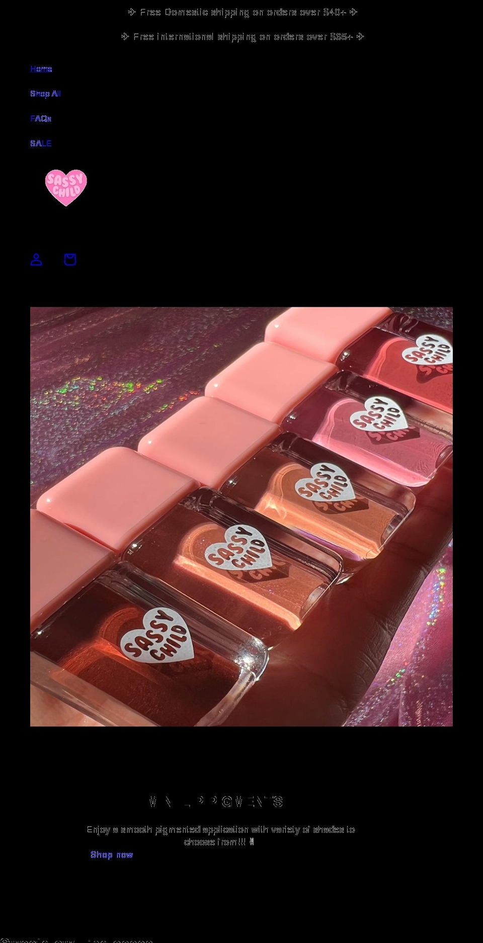 sassychildcosmetics.com shopify website screenshot