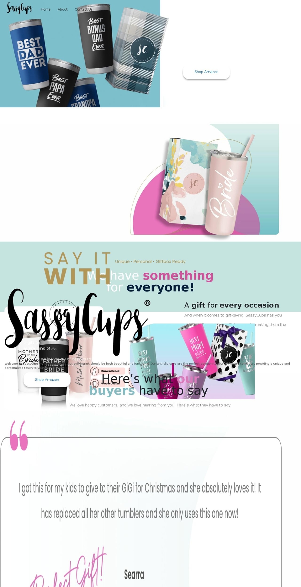 sassycups.net shopify website screenshot