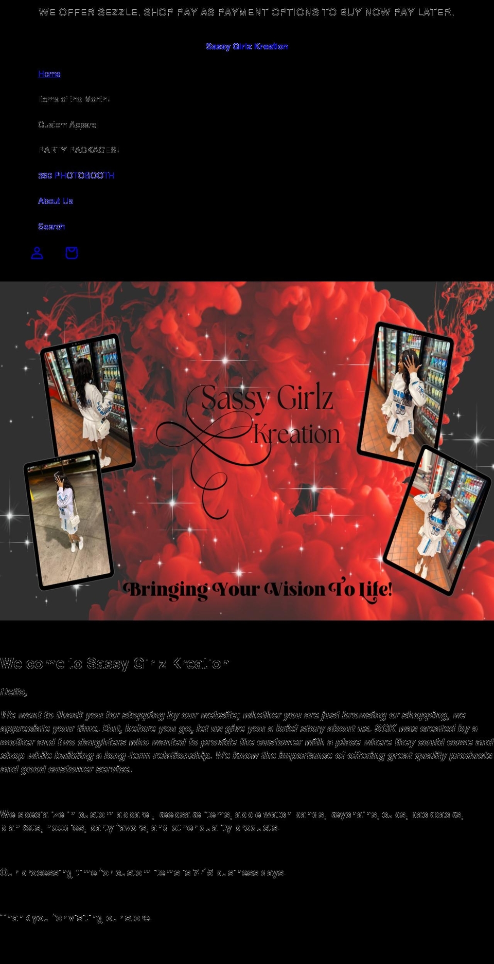 sassygirlzkreation.com shopify website screenshot