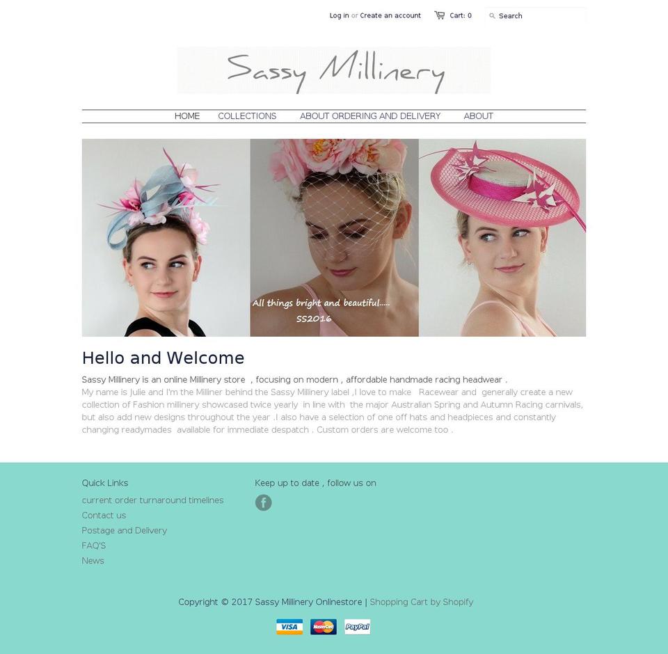 sassymillinery.com.au shopify website screenshot