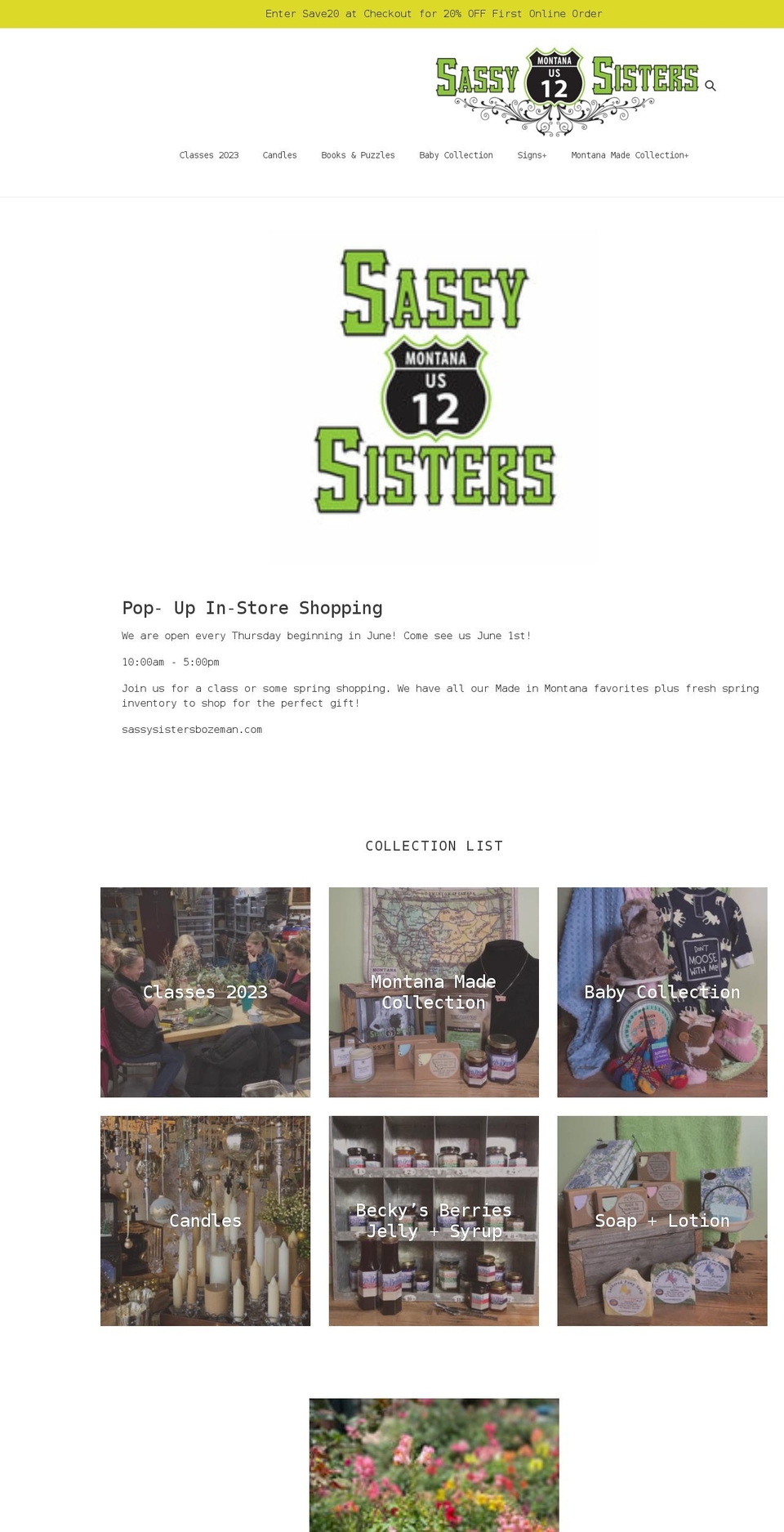 sassysistersbozeman.com shopify website screenshot