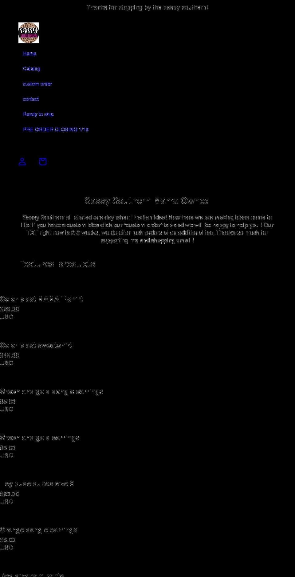 sassysouthern.net shopify website screenshot