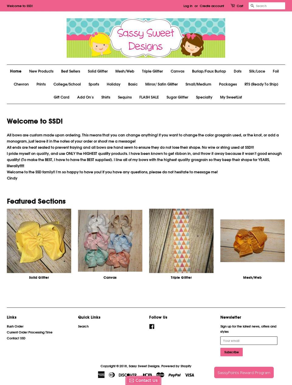 sassysweetdesigns.com shopify website screenshot