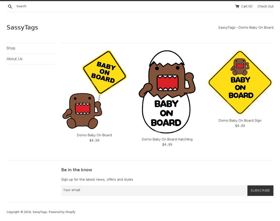 sassytags.com — Shopify storefront screenshot