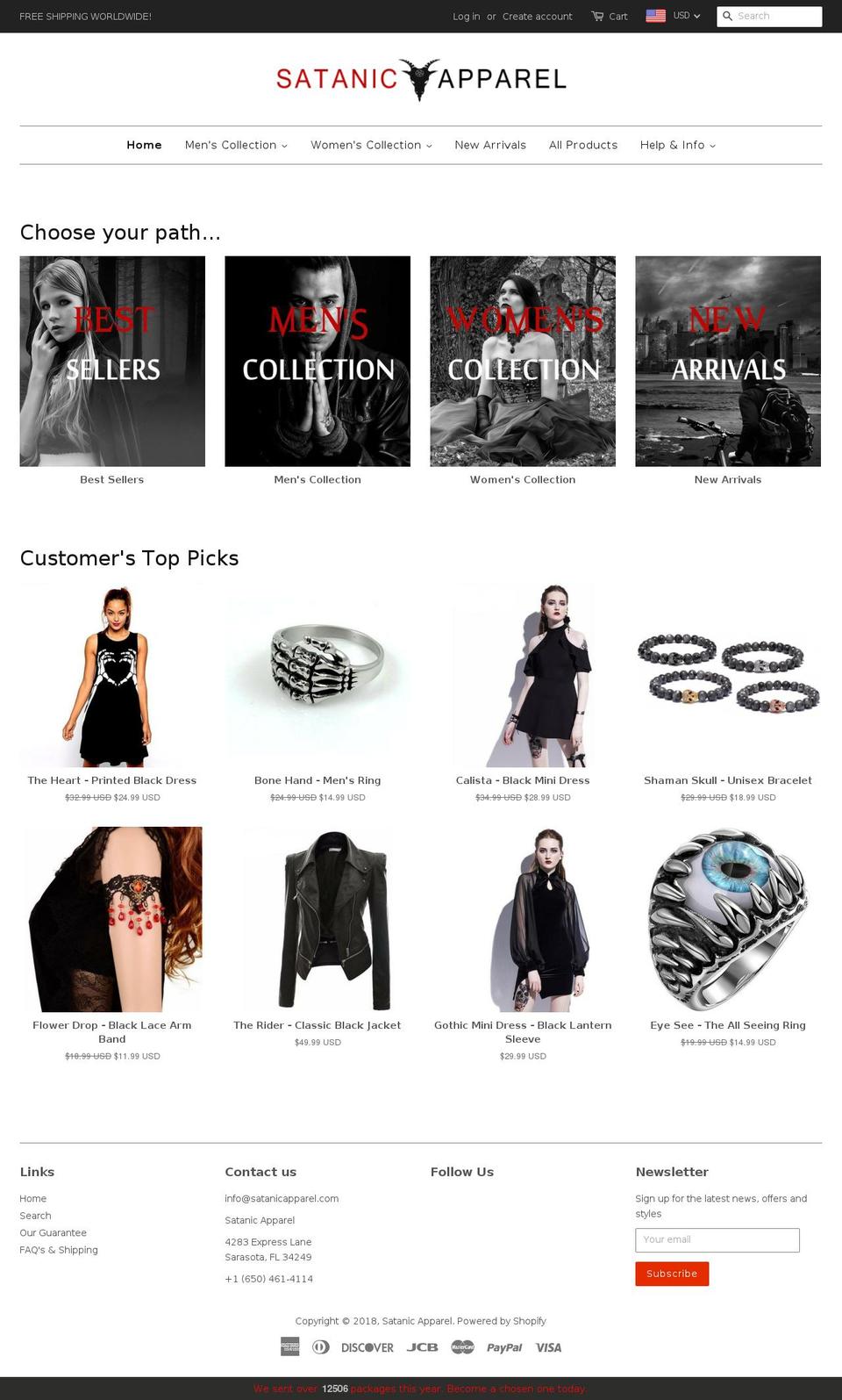 satanicapparel.com — Shopify storefront screenshot