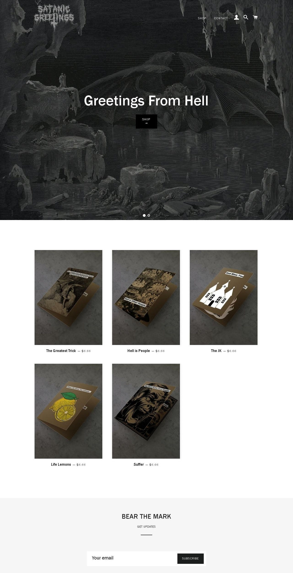 satanicgreetings.com — Shopify storefront screenshot