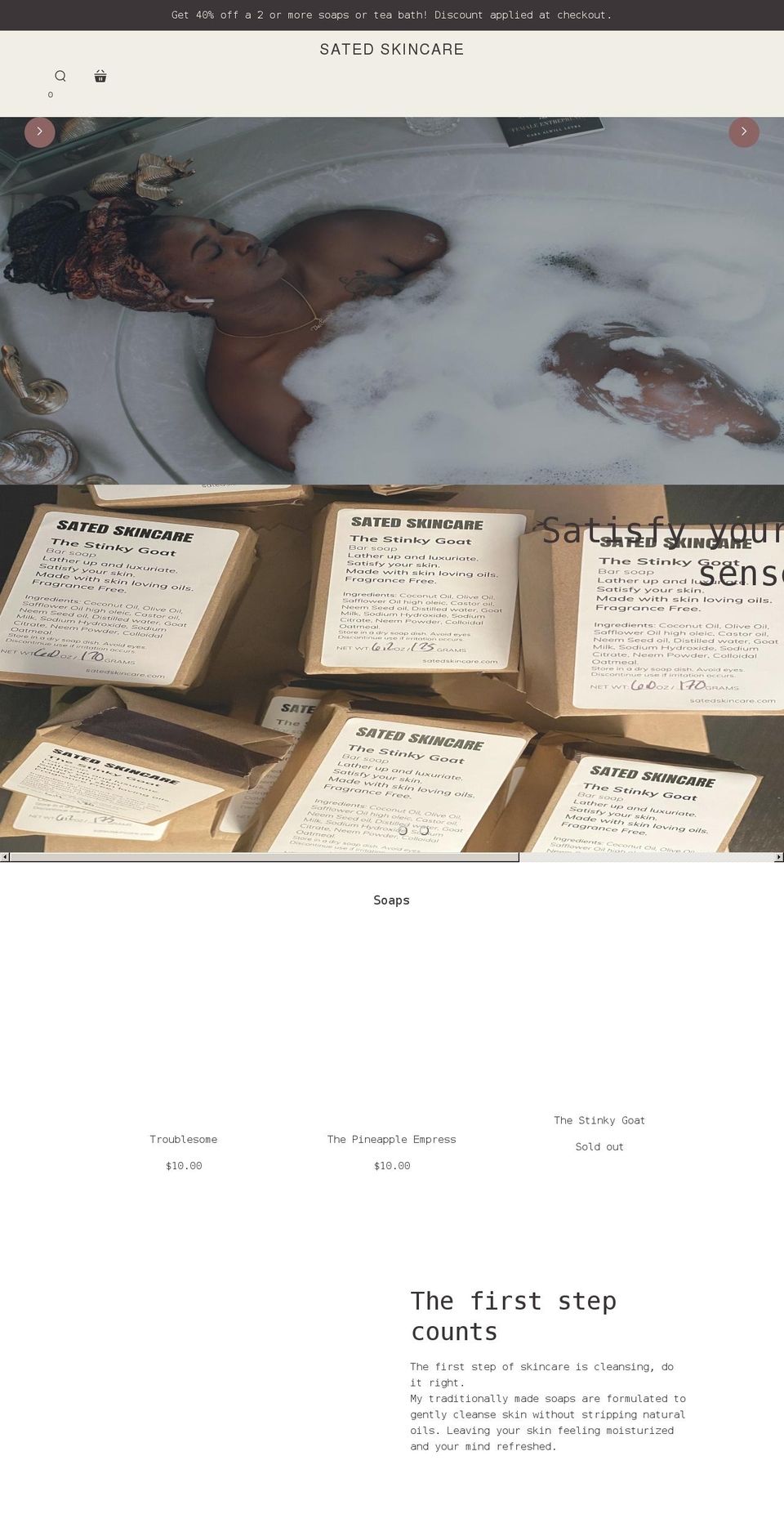 satedskincare.com shopify website screenshot