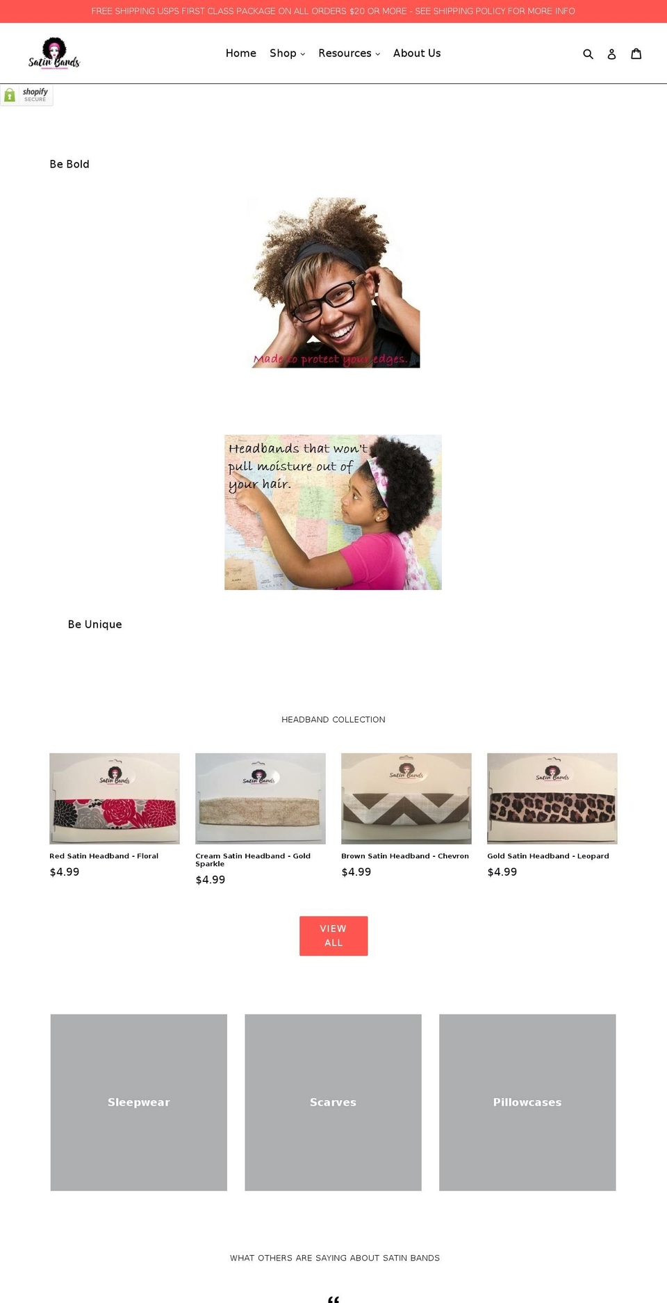 satinbands.com shopify website screenshot