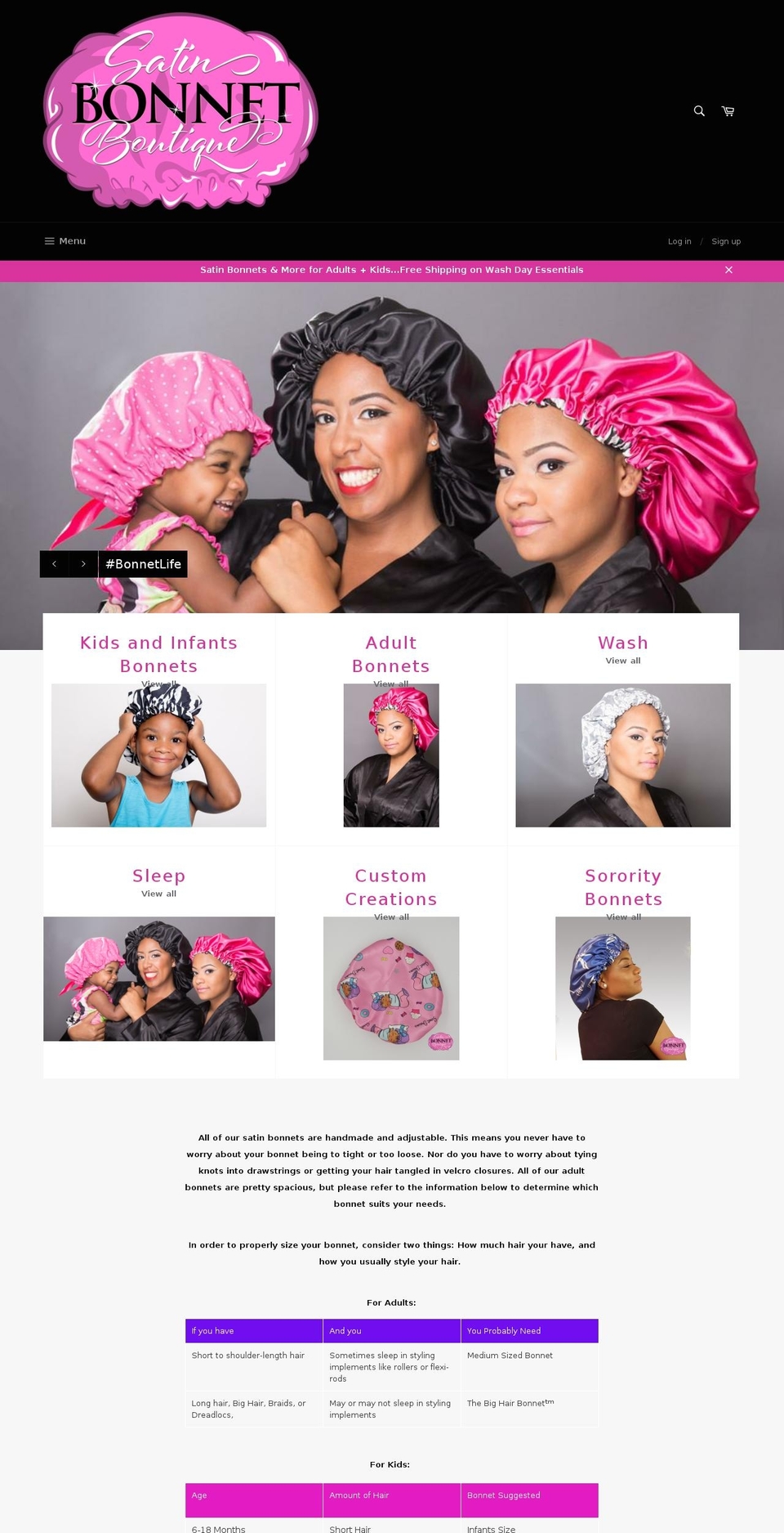 satinbonnetboutique.com — Shopify storefront screenshot