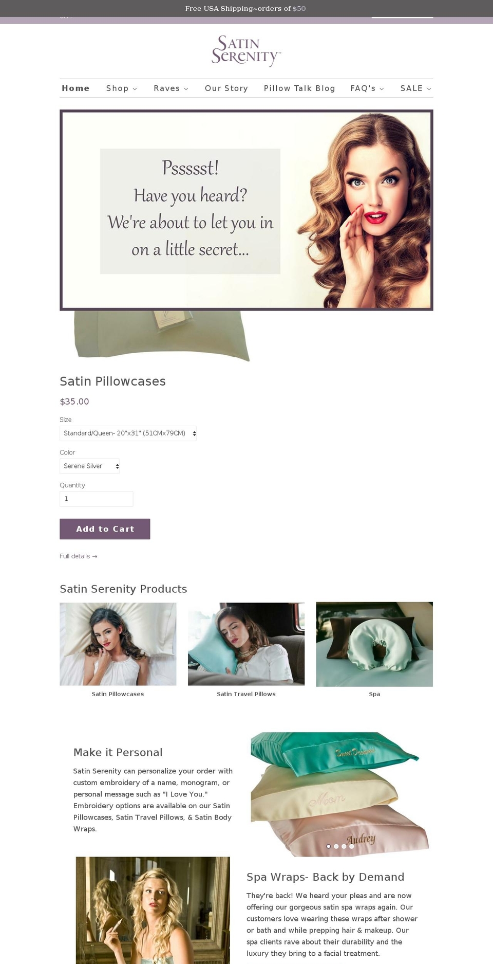 satinserenity.com — Shopify storefront screenshot