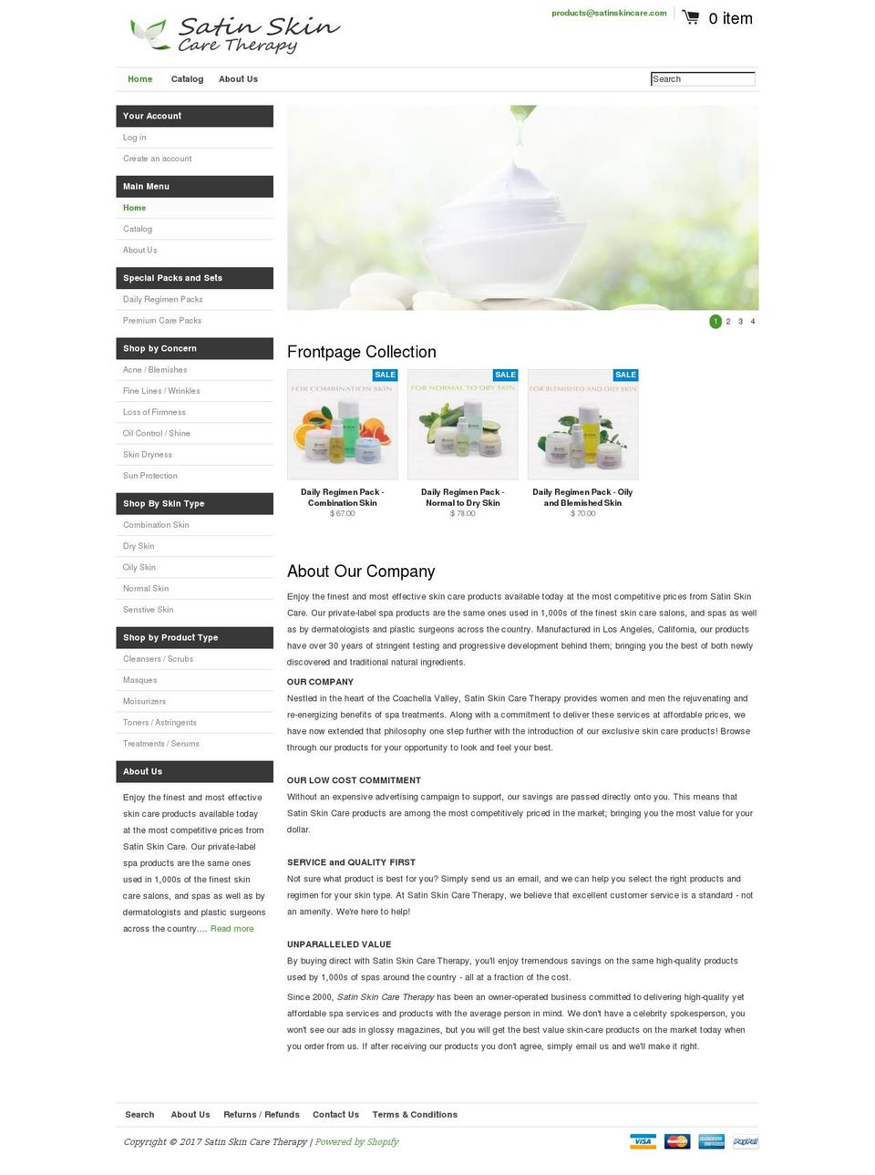 satinskincare.com shopify website screenshot