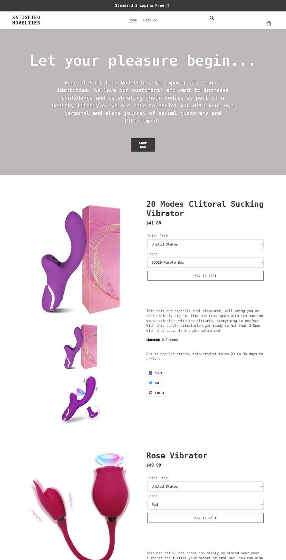 satisfiednovelties.com shopify website screenshot