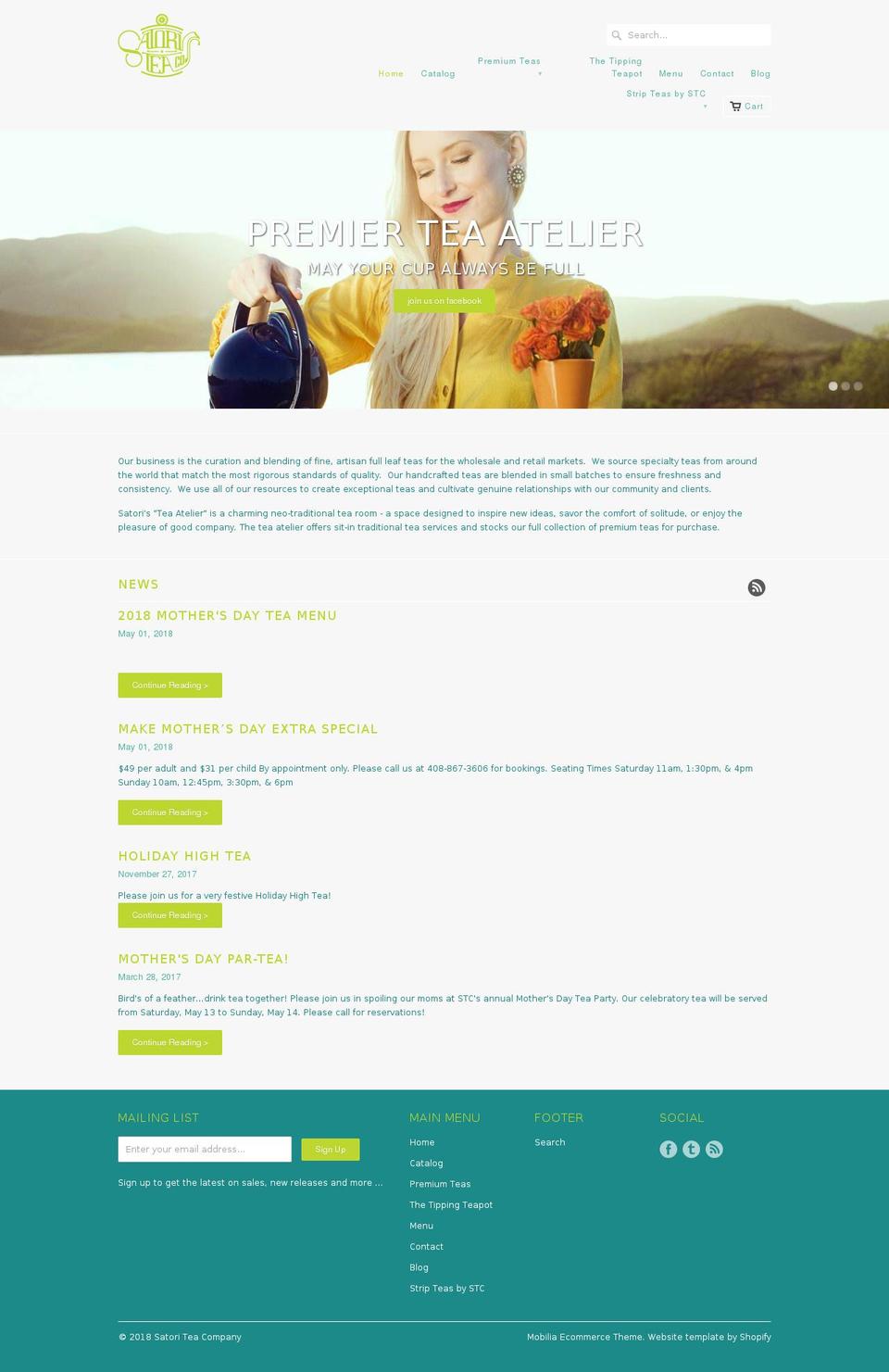 satoriteaco.com shopify website screenshot