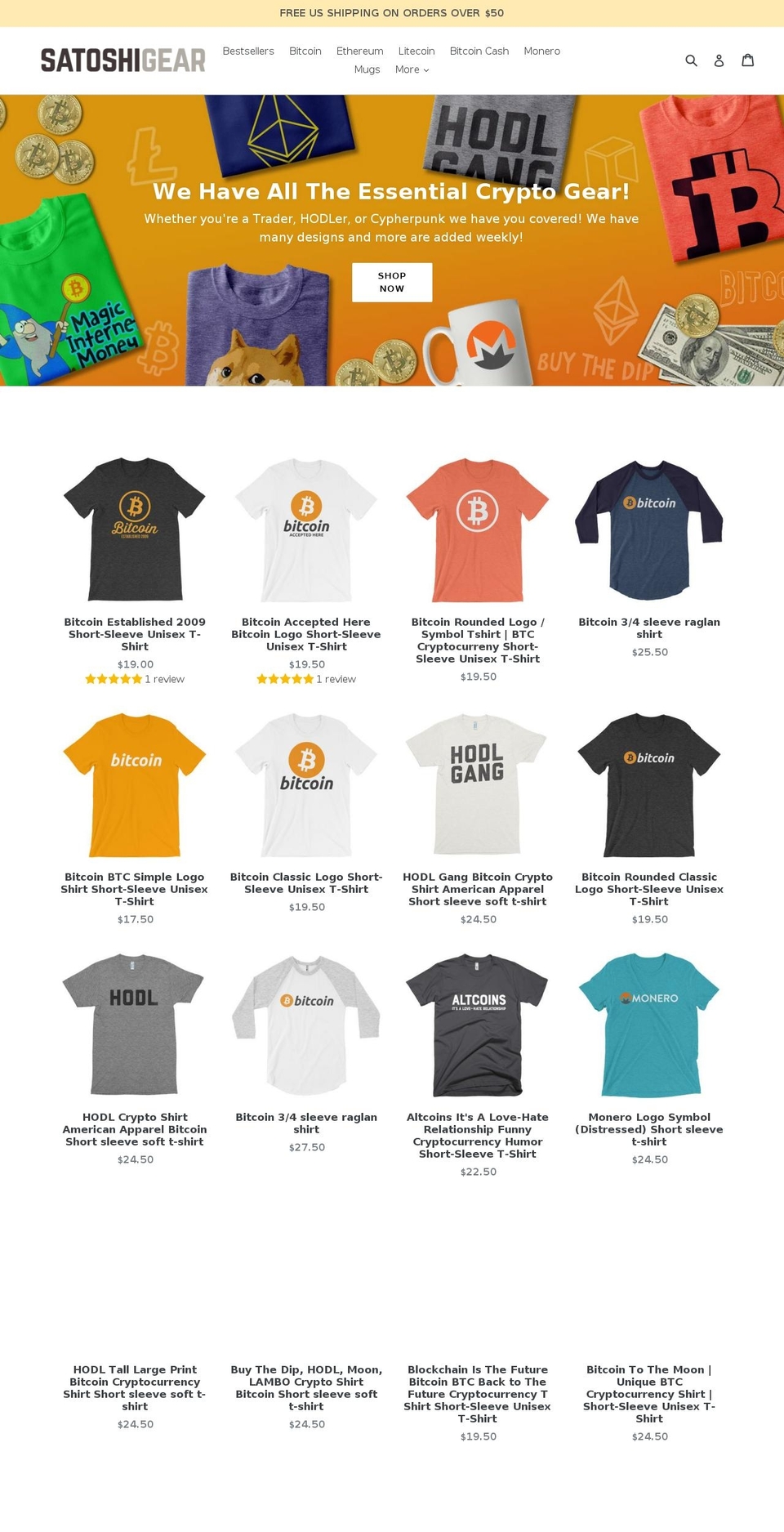 satoshitees.com — Shopify storefront screenshot