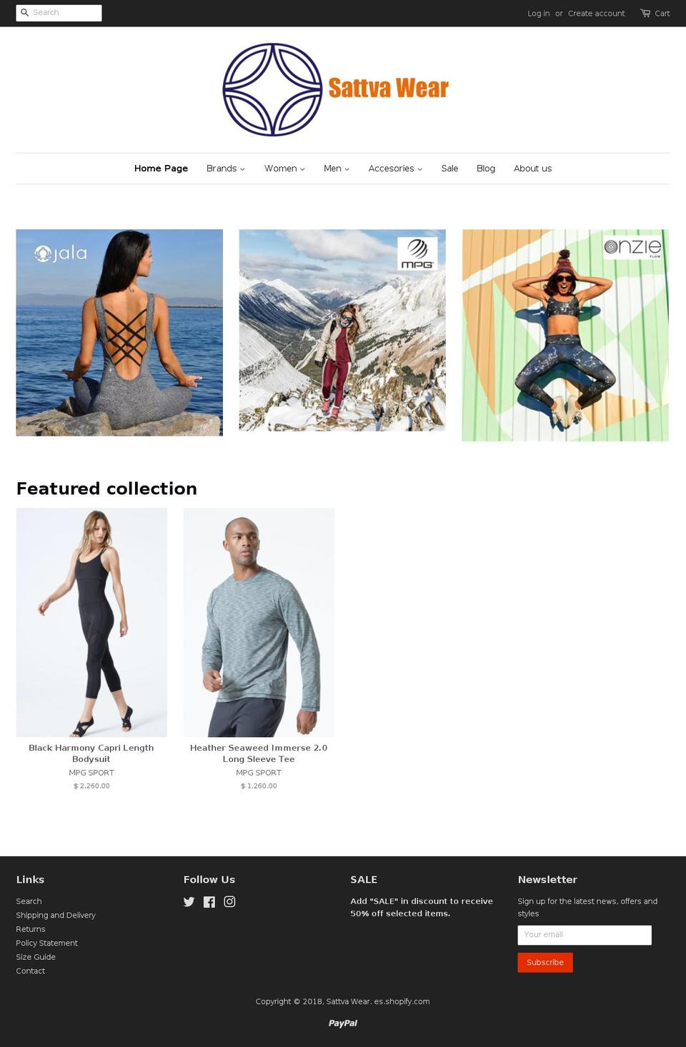 sattvawear.com — Shopify storefront screenshot