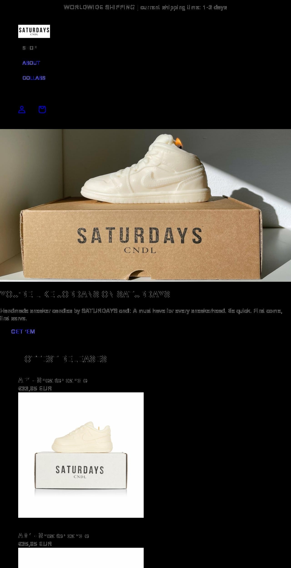 saturdayscndl.com shopify website screenshot