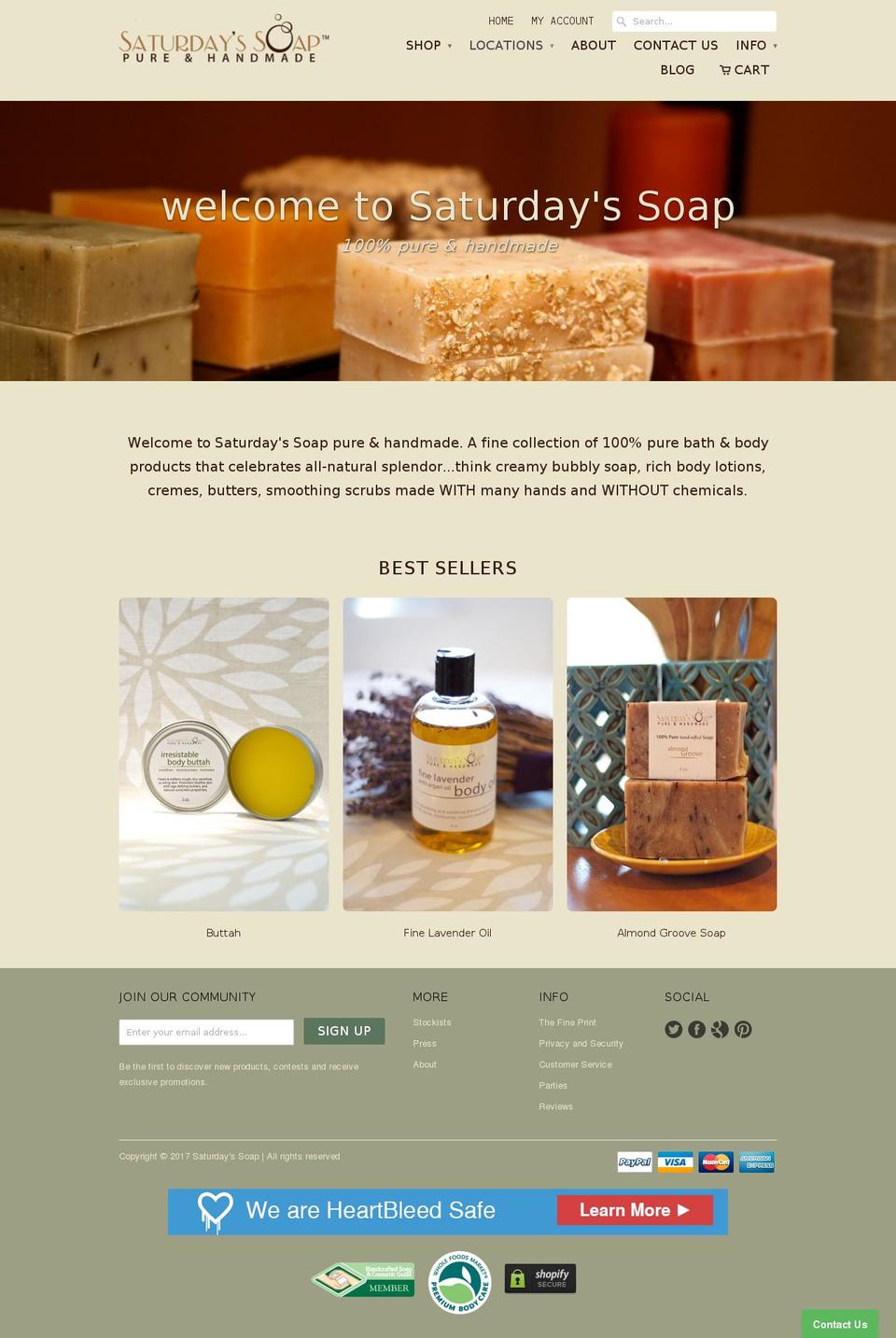 saturdayssoap.com shopify website screenshot