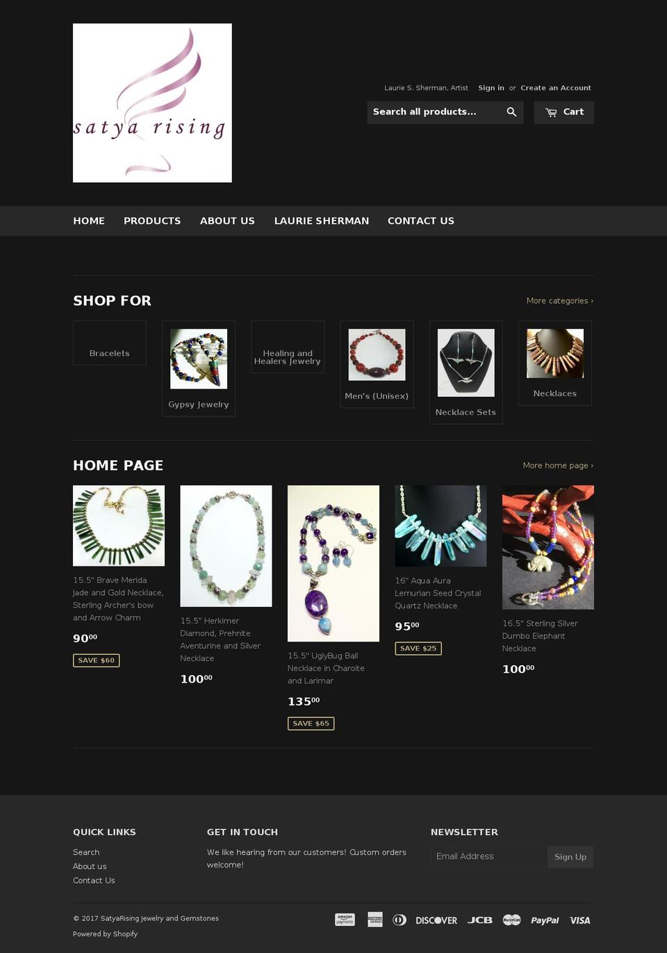 satyarisingjewelry.com shopify website screenshot