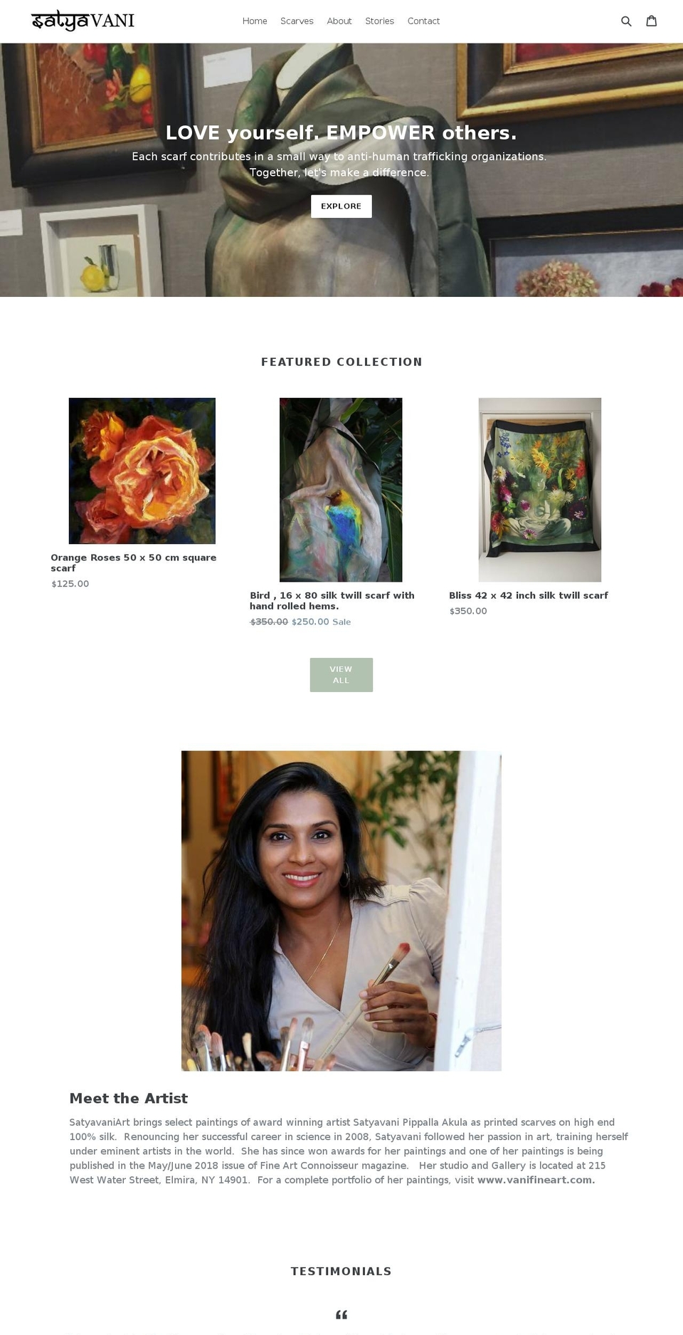 satyavaniart.com — Shopify storefront screenshot
