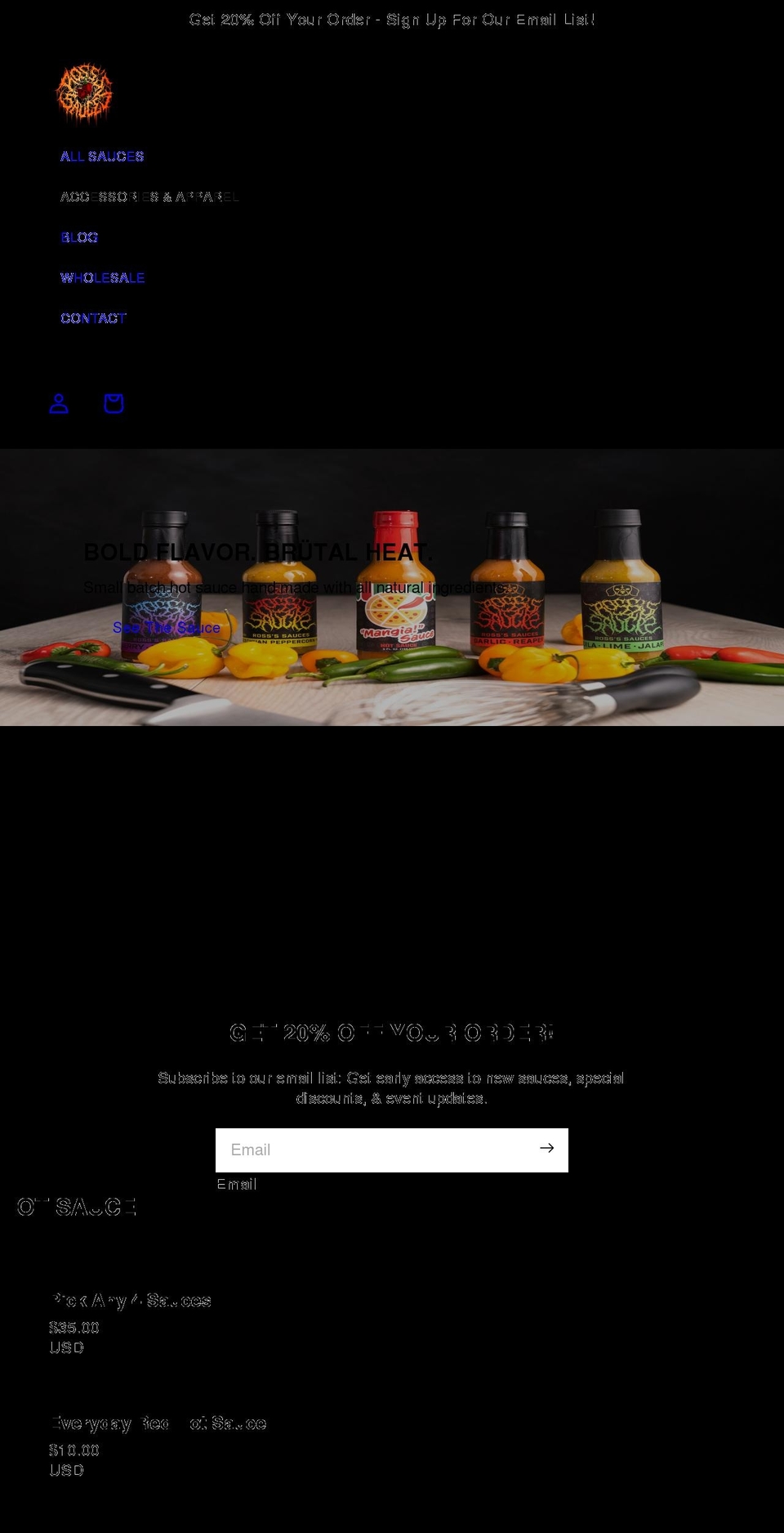 saucebyross.com shopify website screenshot