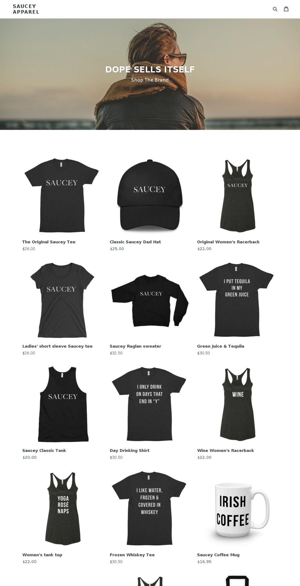 sauceyapparel.com shopify website screenshot