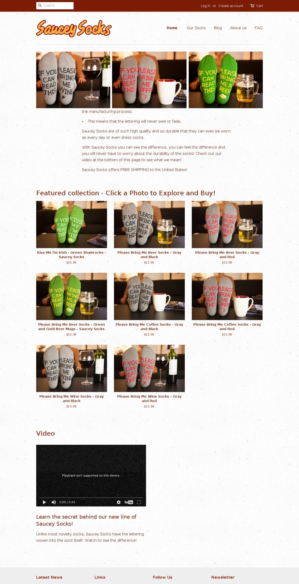 sauceysocks.com shopify website screenshot