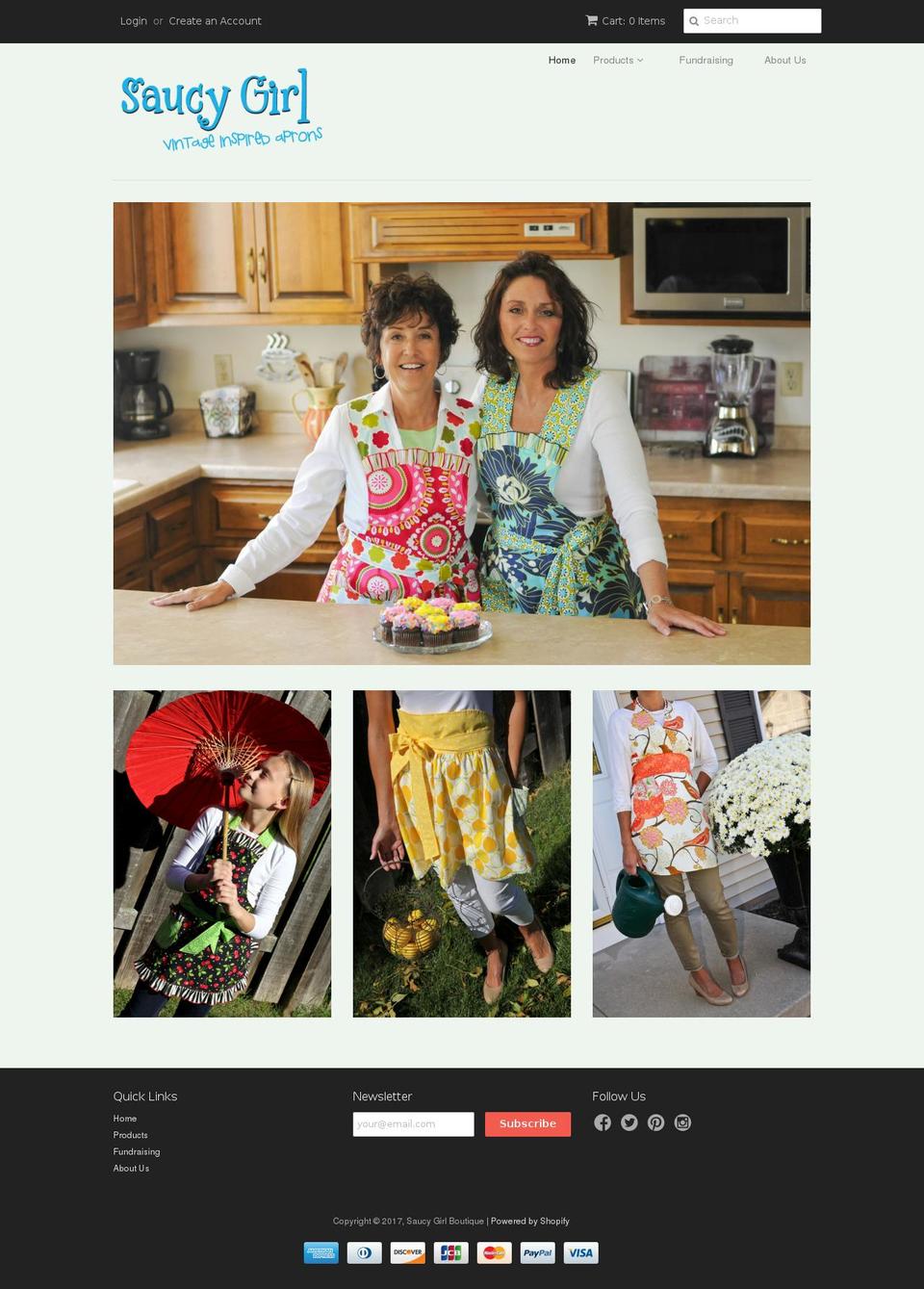 saucygirlaprons.com shopify website screenshot