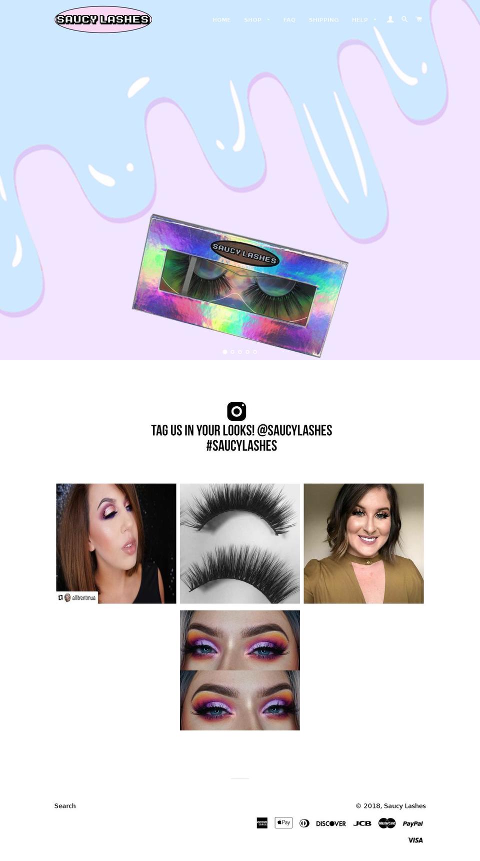 saucylashes.com shopify website screenshot