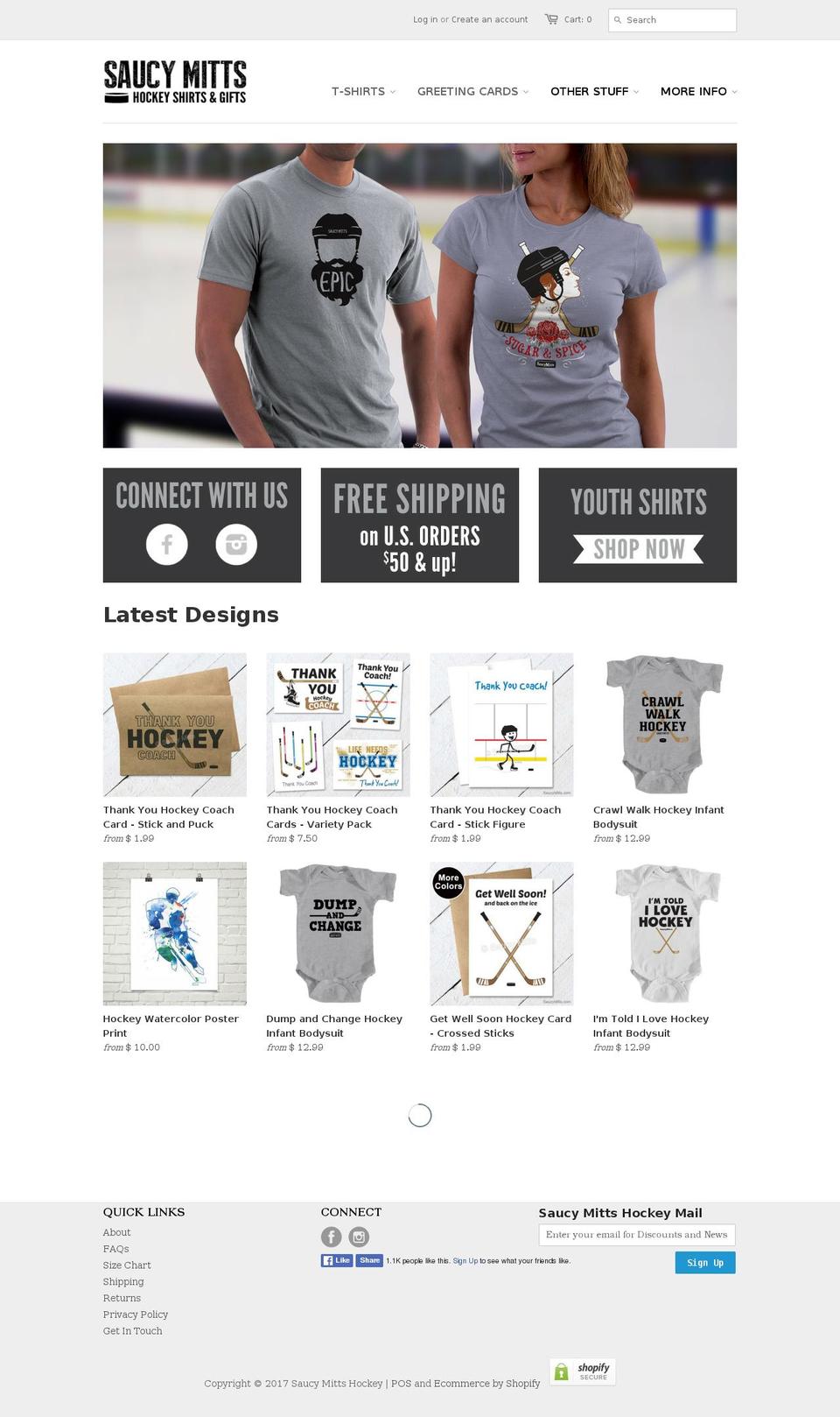 saucymittshockey.com shopify website screenshot