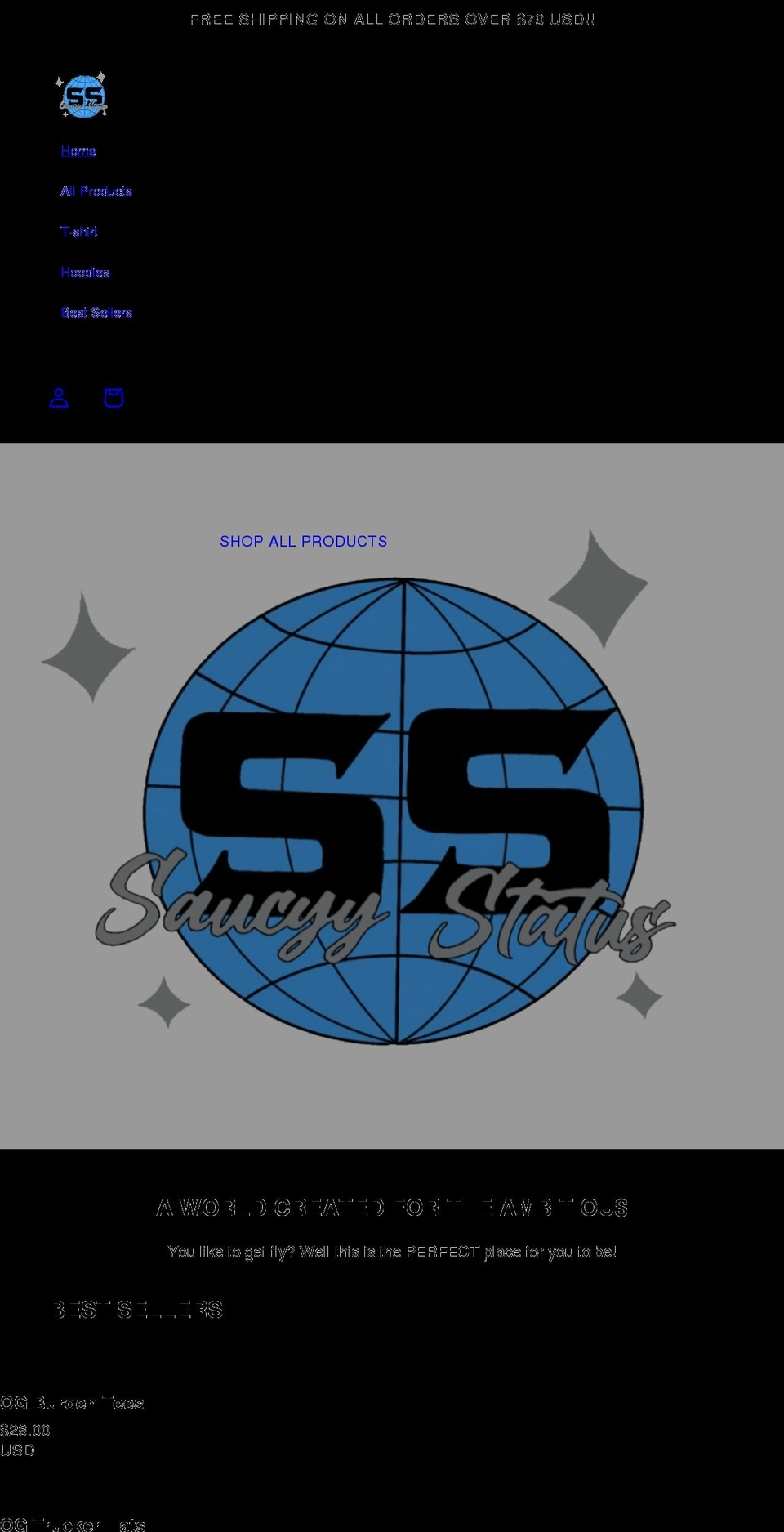 saucyystatus.com shopify website screenshot