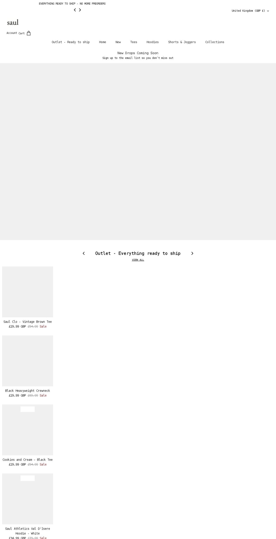 saulclothing.com shopify website screenshot