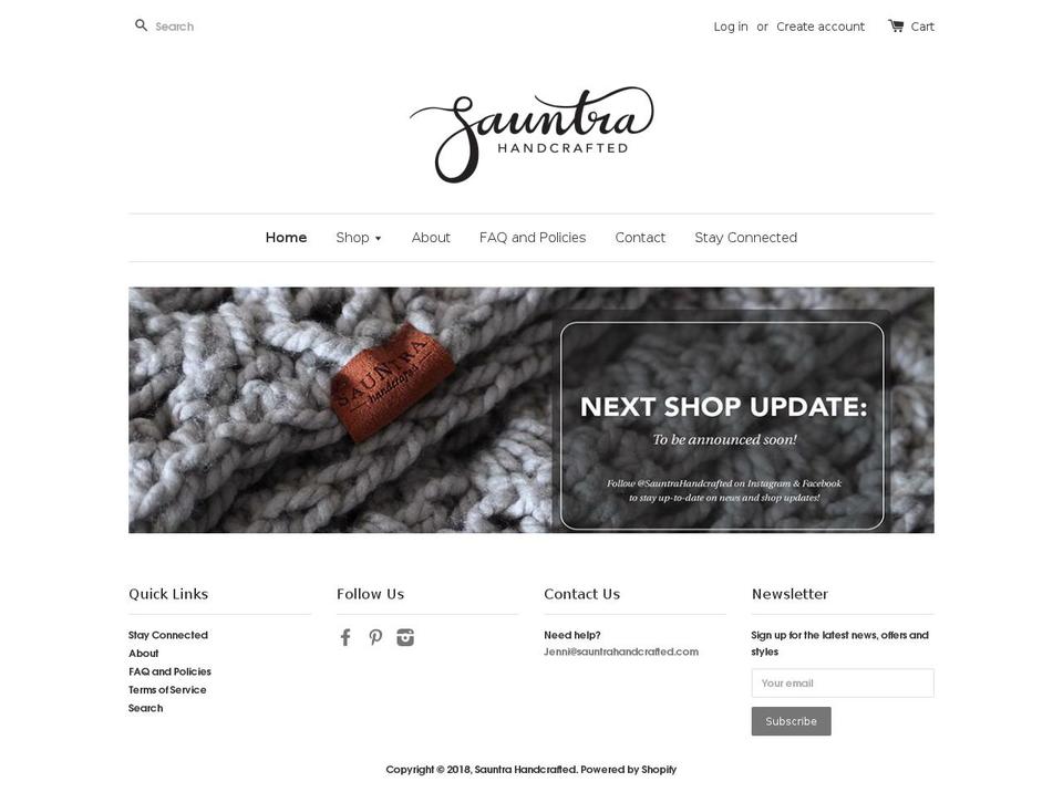 sauntrahandcrafted.com — Shopify storefront screenshot