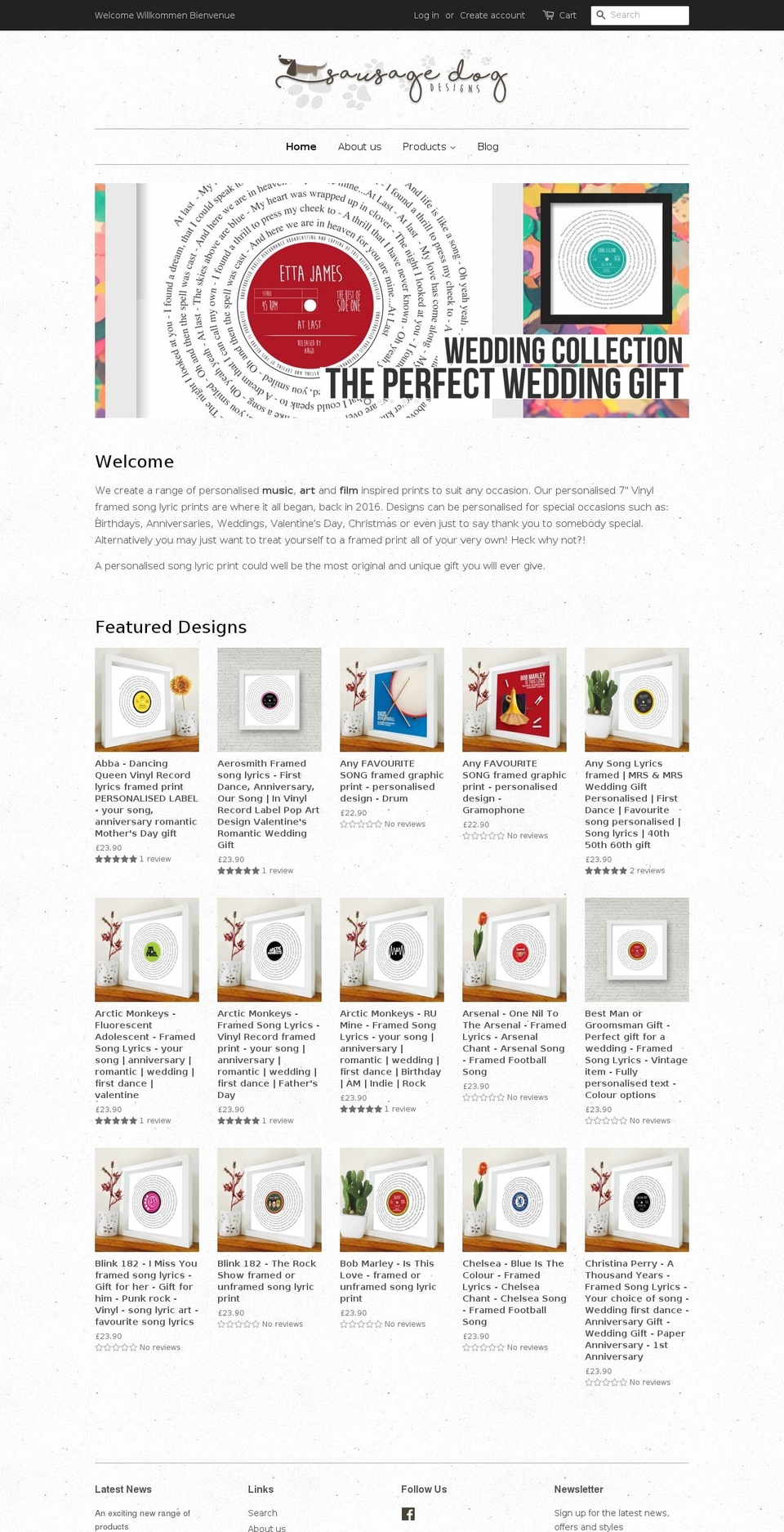 sausagedogdesigns.com — Shopify storefront screenshot