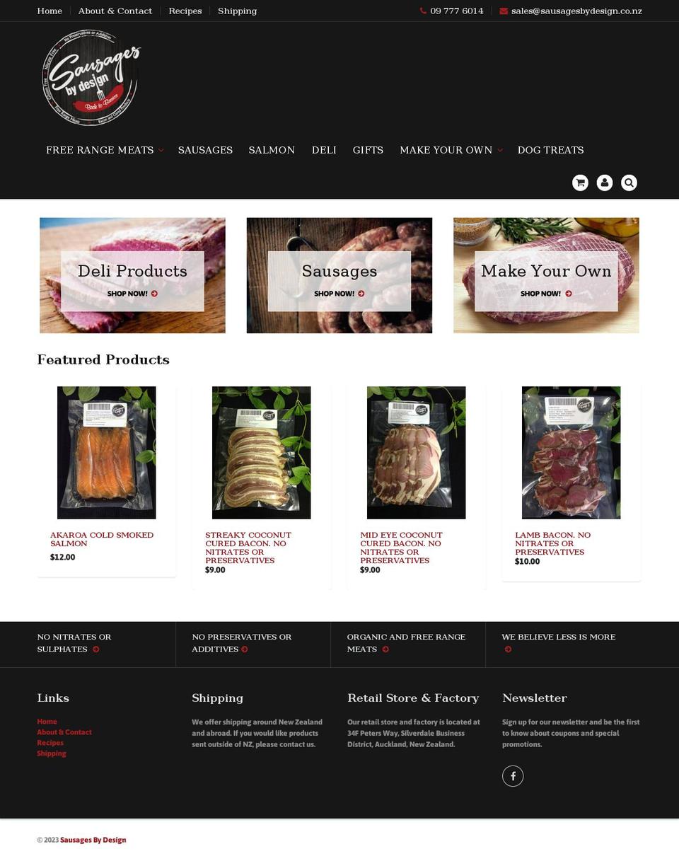 sausagesbydesign.co.nz shopify website screenshot